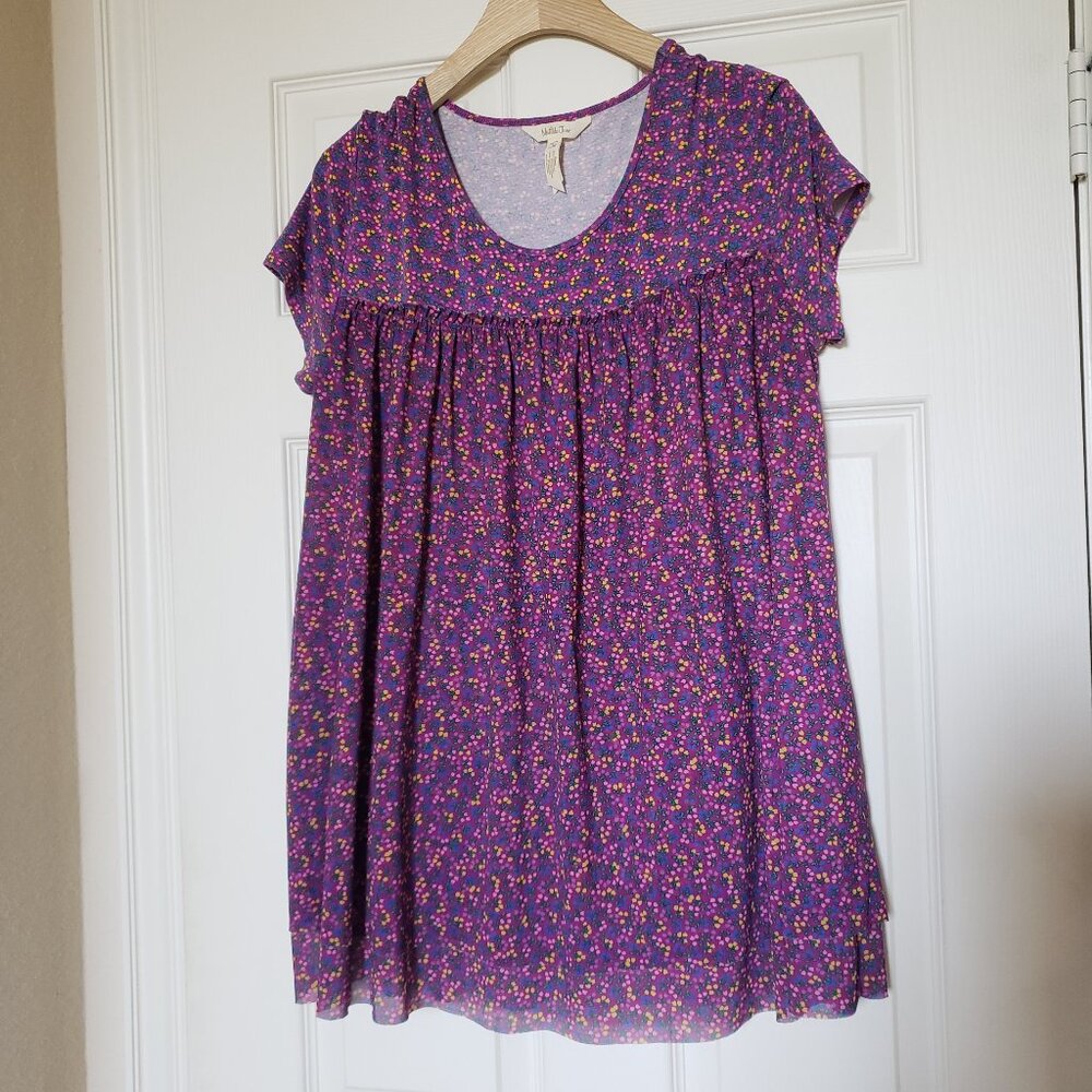 Matilda Jane Women's Walking on a Cloud Purple Floral Babydoll Top - Size Large